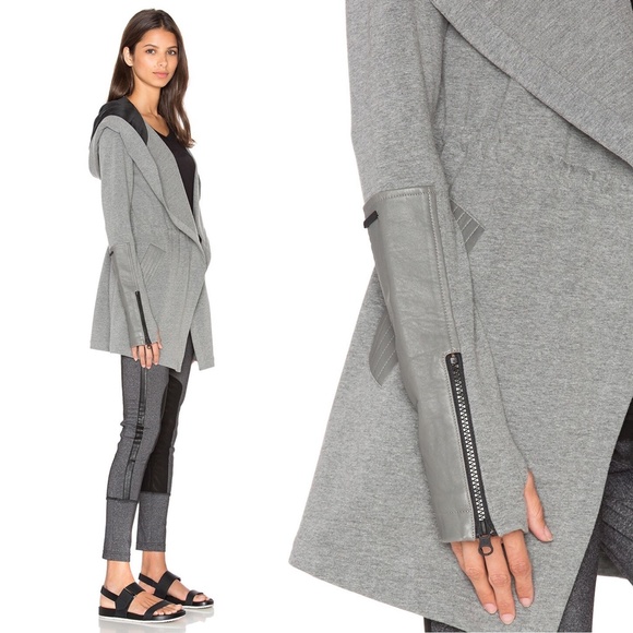 ✨NWT✨ BLANC NOIR Traveler Hooded Wrap Jacket in Heather Grey Black Sz Small - Picture 5 of 16